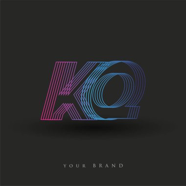 İlk harf logosu KQ çizgili kompozisyon ile mavi ve morumsu renklendirilmiş, şirketiniz veya şirket kimliğiniz için vektör logo şablonu unsurları tasarımı.