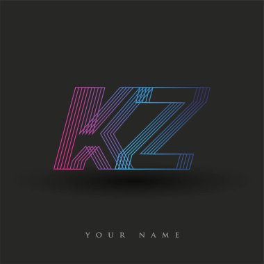 İlk harf logosu KZ çizgili kompozisyona sahip mavi ve morumsu renk logosu, şirketiniz veya şirket kimliğiniz için vektör logo şablonu unsurları.
