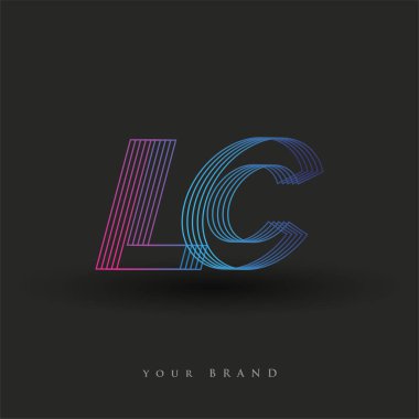 İlk harf logosu LC çizgili kompozisyona sahip mavi ve morumsu LC, şirketiniz veya şirket kimliğiniz için vektör logo şablonu unsurları.