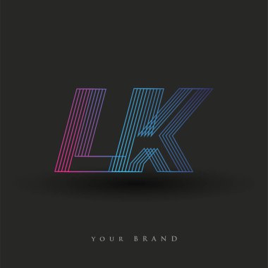 İlk harf logosu LK renkli mavi ve morumsu çizgili bileşim, şirket veya şirket kimliğiniz için vektör logosu şablon elemanları.