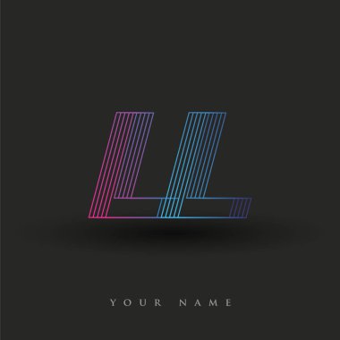 İlk harf logosu LL renkli mavi ve morumsu çizgili kompozisyon, şirketiniz veya şirket kimliğiniz için vektör logo tasarım şablonu unsurları.