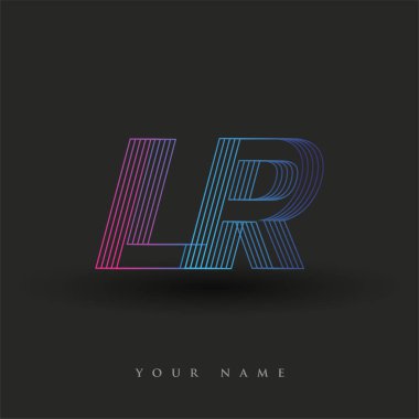 İlk harf logosu LR renkli mavi ve morumsu çizgili kompozisyon, şirket veya şirket kimliğiniz için vektör logosu şablon elemanları.