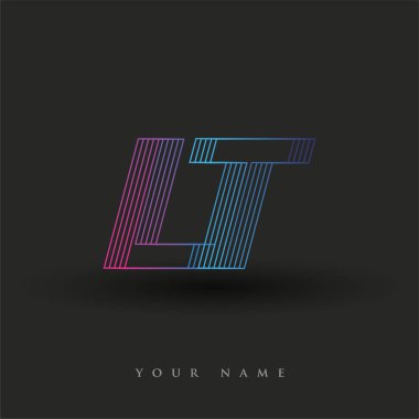 İlk harf logosu LT renkli mavi ve morumsu çizgili kompozisyon, Vector logo şablonu elemanları iş veya şirket kimliğiniz için.
