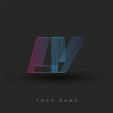 İlk harf logosu LV renkli mavi ve morumsu çizgili kompozisyon, şirket kimliğiniz için vektör logo tasarım şablonu ögeleri.