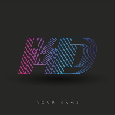 İlk harf logosu MD renklendirilmiş mavi ve morumsu çizgili bileşim, Vector logo tasarım şablonu elemanları işletmeniz veya şirket kimliğiniz için.