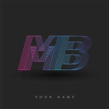 İlk harf logosu MB çizgili kompozisyona sahip mavi ve morumsu renkli, şirket veya şirket kimliğiniz için vektör logosu şablon elemanları.