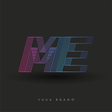 İlk harf logosu çizgili kompozisyonu olan mavi ve morumsu mavi renkli ME logosu, şirketiniz veya şirket kimliğiniz için vektör logo şablonu unsurları.