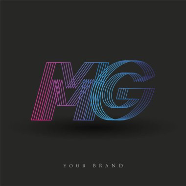 İlk harf logosu MG renkli mavi ve morumsu çizgili kompozisyon, şirket veya şirket kimliğiniz için vektör logo şablonu unsurları.