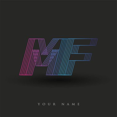 İlk harf logosu MF renkli mavi ve morumsu çizgili bileşim, Vector logo tasarım şablonu elemanları iş veya şirket kimliğiniz için.