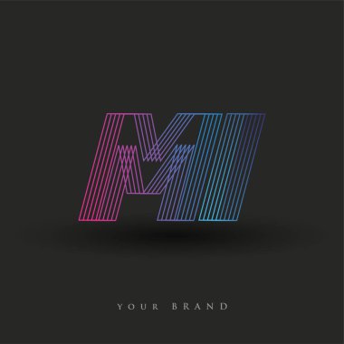 İlk harf logosu MI çizgili kompozisyonu olan mavi ve morumsu mavi renkli, şirket veya şirket kimliğiniz için vektör logo şablonu unsurları.