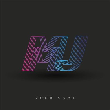 İlk harf logosu MJ çizgili kompozisyon ile mavi ve morumsu renklendirilmiş, şirketiniz veya şirket kimliğiniz için vektör logo şablonu unsurları.