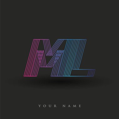 İlk harf logosu ML renkli mavi ve morumsu çizgili kompozisyon, şirket veya şirket kimliğiniz için vektör logo şablonu unsurları.