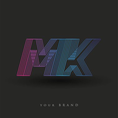 İlk harf logosu MK renkli mavi ve morumsu çizgili bileşim, Vector logo şablonu elemanları iş veya şirket kimliğiniz için.