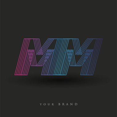 İlk harf logosu MM renklendirilmiş mavi ve morumsu çizgili bileşim, Vector logo tasarım şablonu elemanları işletmeniz veya şirket kimliğiniz için.