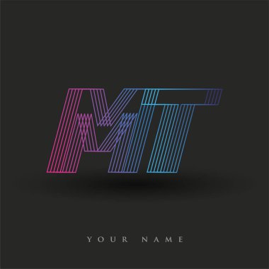 İlk harf logosu MT renkli mavi ve morumsu çizgili kompozisyon, Vector logo tasarım şablonu elemanları işletmeniz veya şirket kimliğiniz için.