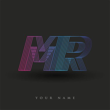 İlk harf logosu MR renklendirilmiş mavi ve morumsu çizgili bileşim, şirket veya şirket kimliğiniz için vektör logo şablonu unsurları.