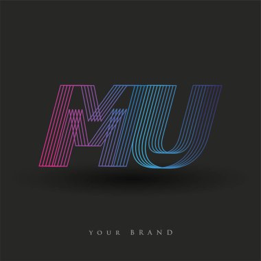 İlk harf logosu MU renkli mavi ve morumsu çizgili kompozisyon, şirket veya şirket kimliğiniz için vektör logo şablonu unsurları.