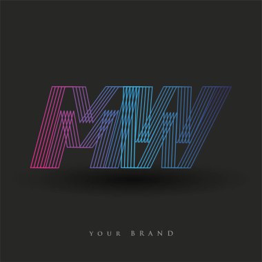 İlk harf logosu MW renkli mavi ve morumsu çizgili kompozisyon, şirket veya şirket kimliğiniz için vektör logo şablonu unsurları.