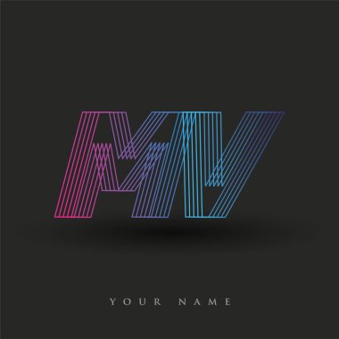 İlk harf logosu MV renkli mavi ve morumsu çizgili kompozisyon, şirket veya şirket kimliğiniz için vektör logo tasarım şablonu unsurları.