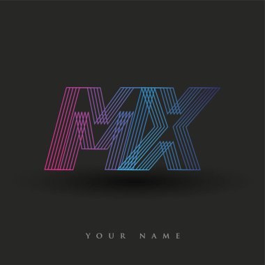 İlk harf logosu MX renkli mavi ve morumsu çizgili kompozisyon, şirket veya şirket kimliğiniz için vektör logo şablonu unsurları.