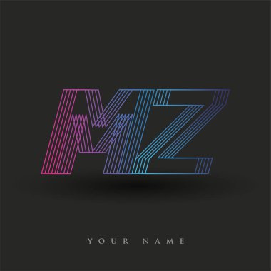 İlk harf logosu MZ çizgili kompozisyona sahip mavi ve morumsu mavi renkli, şirket veya şirket kimliğiniz için vektör logo şablonu unsurları.