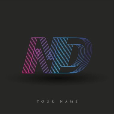 İlk harf logosu ND renkli mavi ve morumsu çizgili kompozisyon, Vector logo tasarım şablonu elemanları iş veya şirket kimliğiniz için.