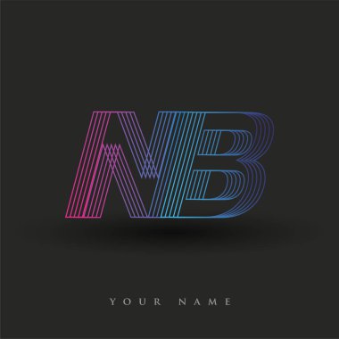 İlk harf logosu NB çizgili kompozisyon ile mavi ve morumsu renklendirilmiş, şirketiniz veya şirket kimliğiniz için vektör logo şablonu unsurları.