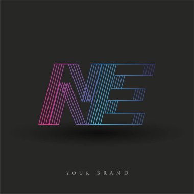 İlk harf NE logosu çizgili kompozisyonu olan mavi ve morumsu mavi renkli, şirket kimliğiniz için vektör logo tasarım şablonu unsurları.