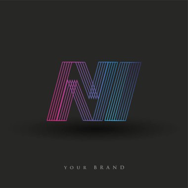 İlk harf NI logosu çizgili kompozisyona sahip mavi ve morumsu renklendirilmiş, şirketiniz veya şirket kimliğiniz için vektör logosu şablon elemanları.
