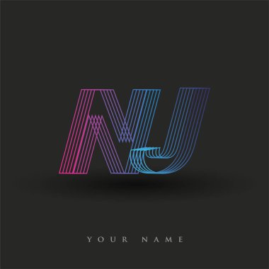 İlk harf logosu NJ çizgili kompozisyon ile mavi ve morumsu renklendirilmiş, şirketiniz veya şirket kimliğiniz için vektör logo şablonu unsurları tasarladı.