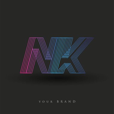 İlk harf logosu NK renkli mavi ve morumsu çizgili bileşim, şirket veya şirket kimliğiniz için vektör logosu şablon elemanları.