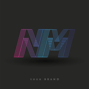 İlk harf logosu NM renkli mavi ve morumsu çizgili kompozisyon, şirket veya şirket kimliğiniz için vektör logo şablonu unsurları.