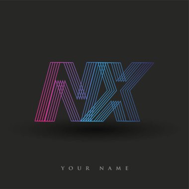 İlk harf logosu NX renkli mavi ve morumsu çizgili kompozisyon, şirket veya şirket kimliğiniz için vektör logo tasarım şablonu unsurları.