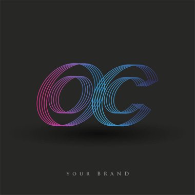 İlk harf logosu OC çizgili kompozisyona sahip mavi ve morumsu renk, şirket veya şirket kimliğiniz için vektör logo şablonu unsurları.