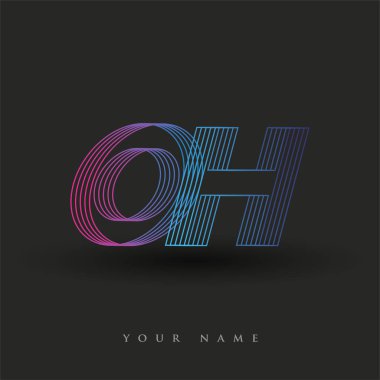 İlk harf OH logosu çizgili kompozisyonu olan mavi ve morumsu mavi renkli, şirket ya da şirket kimliğiniz için vektör logosu şablonu unsurları.