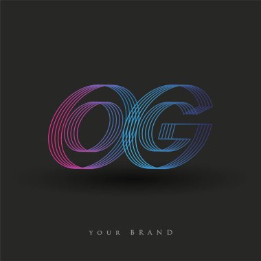 İlk harf logosu OG renkli mavi ve morumsu çizgili kompozisyon, şirket veya şirket kimliğiniz için vektör logo şablonu unsurları.