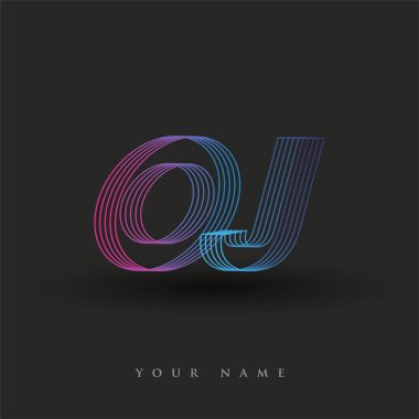 İlk harf logosu OJ çizgili kompozisyon ile mavi ve morumsu renklendirilmiş, şirketiniz veya şirket kimliğiniz için vektör logo tasarım şablonu unsurları.