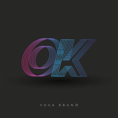 İlk harf logosu Tamam çizgili kompozisyonu olan mavi ve morumsu renkler, Vector logo tasarım şablonu elemanları iş veya şirket kimliği için.