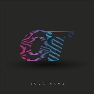 İlk harf logosu çizgili kompozisyonu olan mavi ve morumsu mavi renkli OT logosu, şirketiniz veya şirket kimliğiniz için vektör logosu şablonu unsurları.