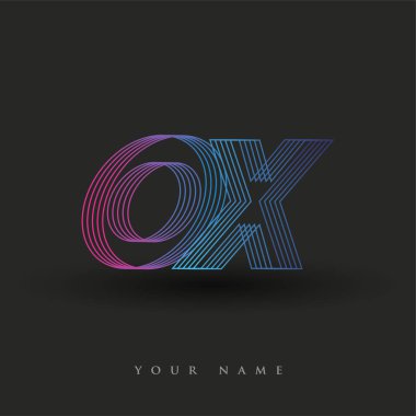 İlk harf logosu OX renkli mavi ve morumsu çizgili kompozisyon, Vector logo şablonu elemanları iş veya şirket kimliğiniz için.