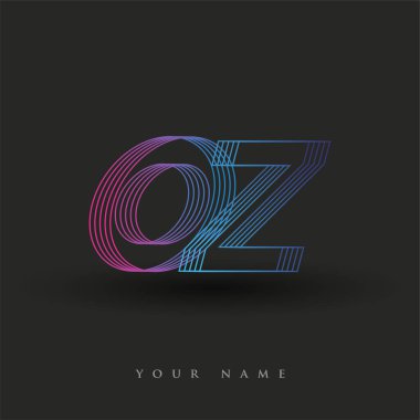 İlk harf OZ logosu çizgili kompozisyona sahip mavi ve morumsu renkli, şirket veya şirket kimliğiniz için vektör logosu şablon elemanları.