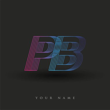 İlk harf logosu PB çizgili kompozisyon ile mavi ve morumsu renklendirilmiş, şirketiniz veya şirket kimliğiniz için vektör logo şablonu unsurları.