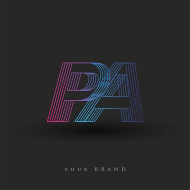 İlk harf logosu PA renkli mavi ve morumsu çizgili kompozisyon, Vector logo şablonu elemanları şirketiniz veya şirket kimliğiniz için.