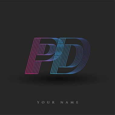 İlk harf logosu PD mavi ve morumsu çizgili kompozisyon, vektör logo şablonu elemanları şirketiniz veya şirket kimliğiniz için.