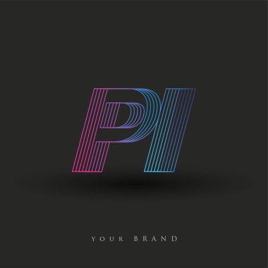 İlk harf logosu PI çizgili kompozisyona sahip mavi ve morumsu renklendirilmiş, şirketiniz veya şirket kimliğiniz için vektör logosu şablonu unsurları.