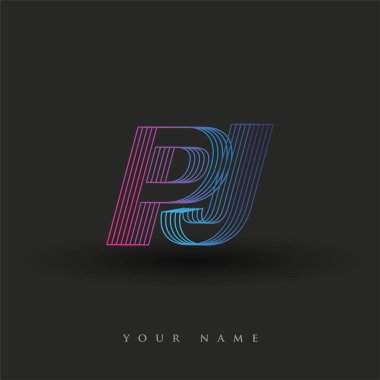 İlk harf logosu PJ çizgili kompozisyon ile mavi ve morumsu renklendirilmiş, şirketiniz veya şirket kimliğiniz için vektör logo şablonu unsurları tasarımı.