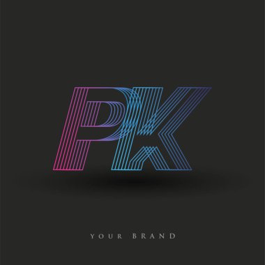 İlk harf logosu PK renkli mavi ve morumsu çizgili kompozisyon, şirket veya şirket kimliğiniz için vektör logosu şablonu unsurları.