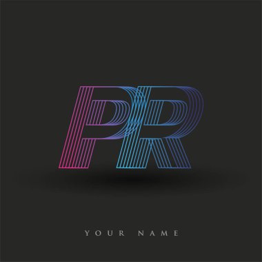 İlk harf logosu halkla ilişkiler mavi ve morumsu çizgili kompozisyon, şirketiniz veya şirket kimliğiniz için vektör logo tasarım şablonu elemanları.