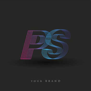 İlk harf logosu PS renkli mavi ve morumsu çizgili kompozisyon, Vector logo şablonu elemanları şirketiniz veya şirket kimliğiniz için.