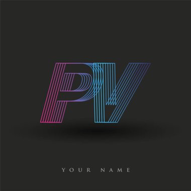 İlk harf logosu PV renkli mavi ve morumsu çizgili kompozisyon, şirket veya şirket kimliğiniz için vektör logo tasarım şablonu unsurları.